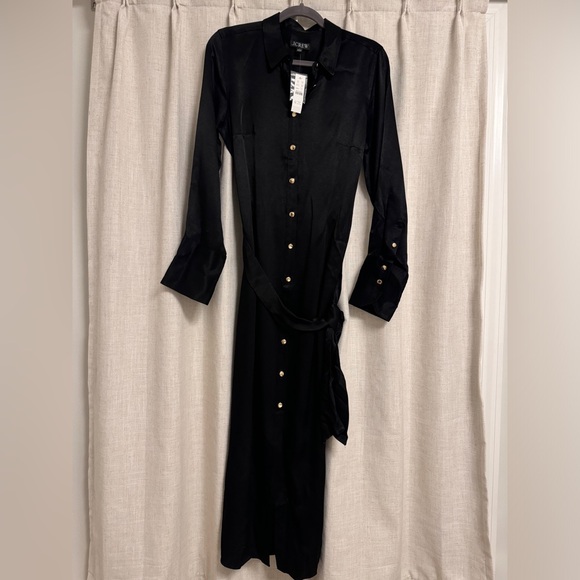 J.Crew Long Belted Black Shirt Dress Size 8 New With Tag - Picture 1 of 3